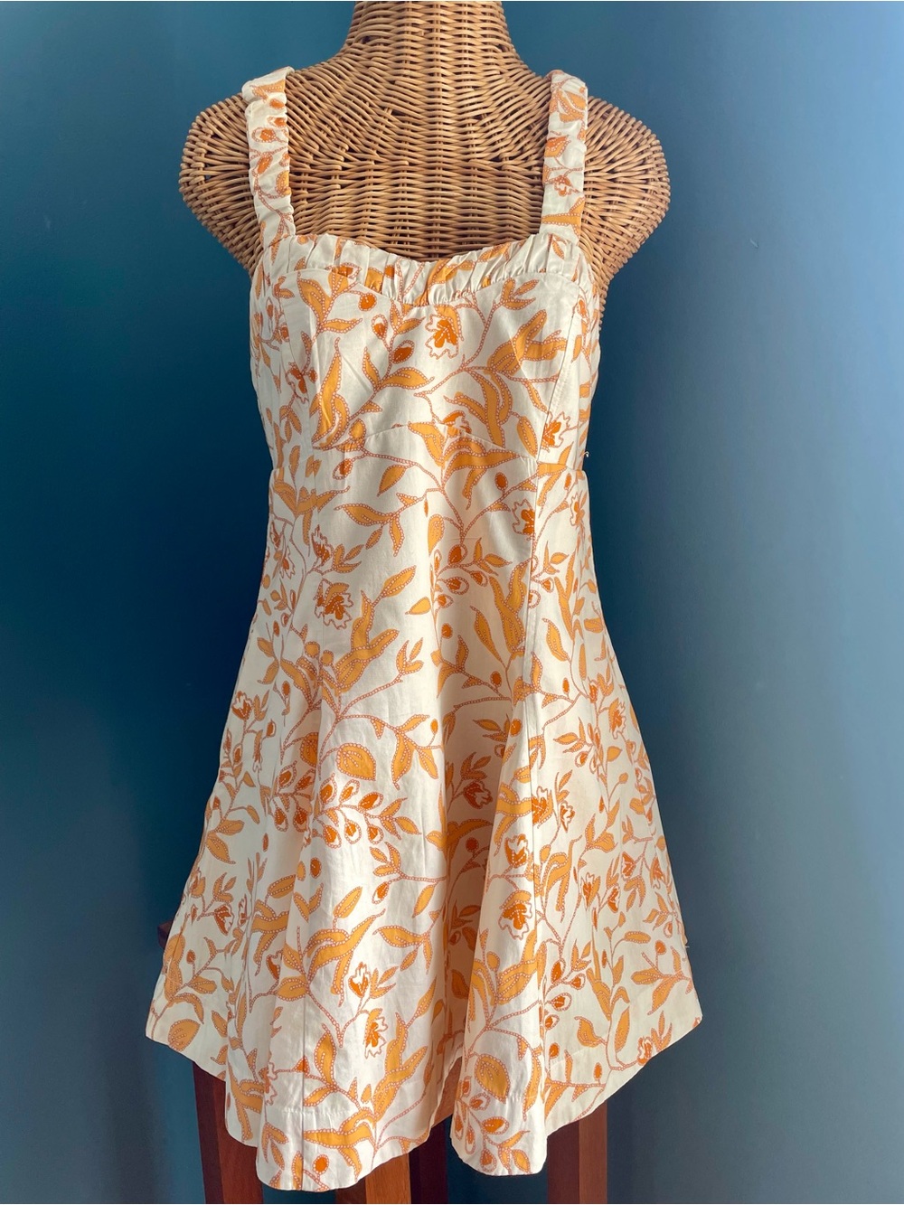 Maeve by Anthropologie Sweetheart Mini Dress Cream Orange Floral Size Small